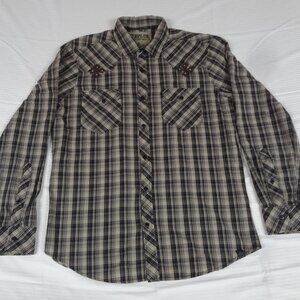 SURPLUS WESTERN CROSSES GRAY BUTTON UP LARGE LONG SLEEVE SHIRT K563
